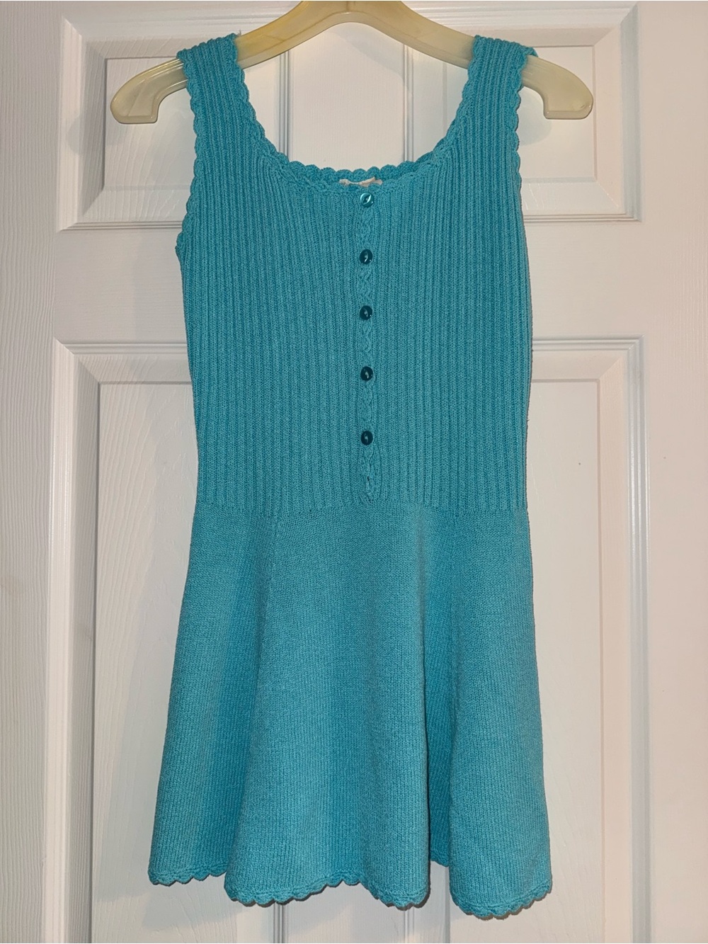 Girls' 1970s vintage Super Rare Turquoise Knit Button-Front Dress